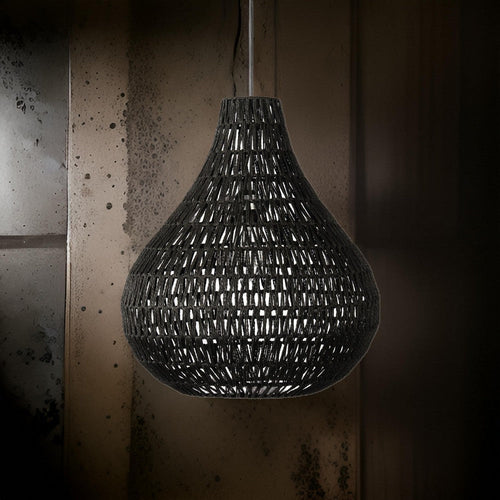 Boney Pendant Light | 18" | Woven Rope | Rounded Shape | Black