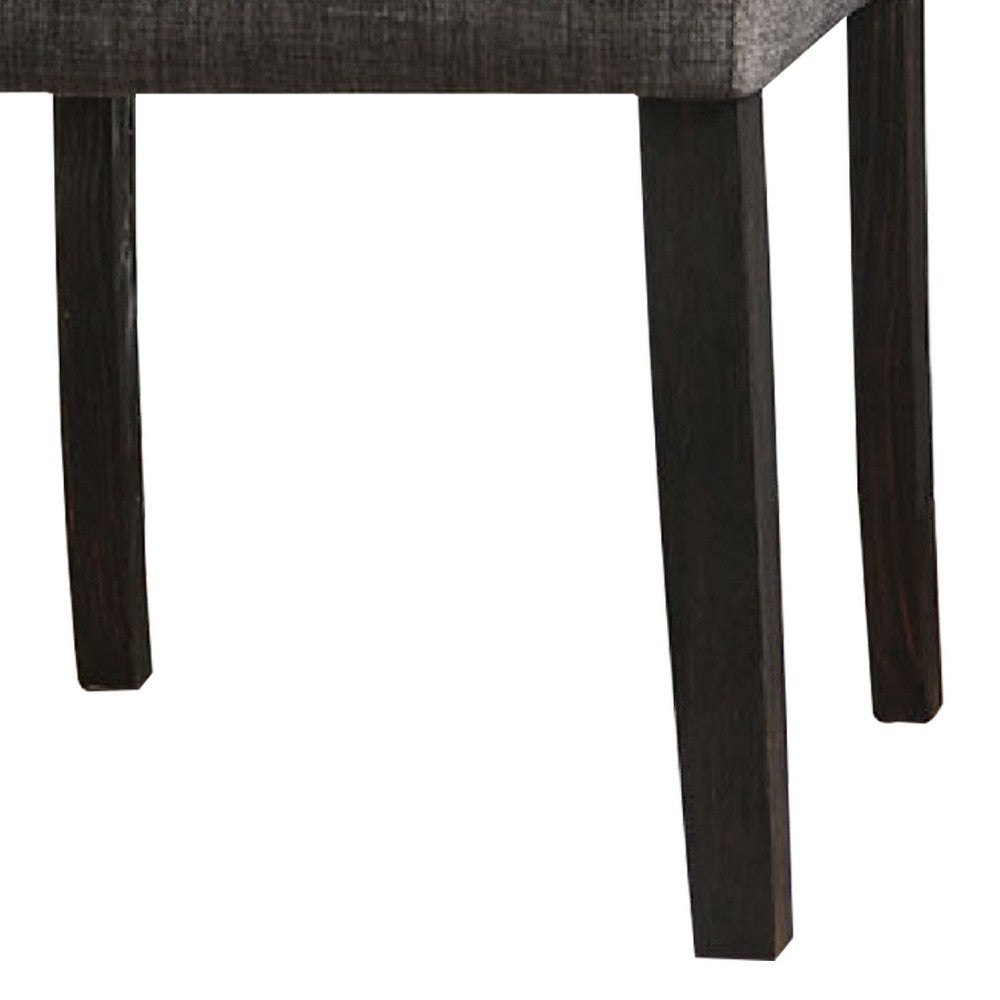 27 Inch Fabric Dining Chair, Button Tufted Rolled Back, Wood, Gray