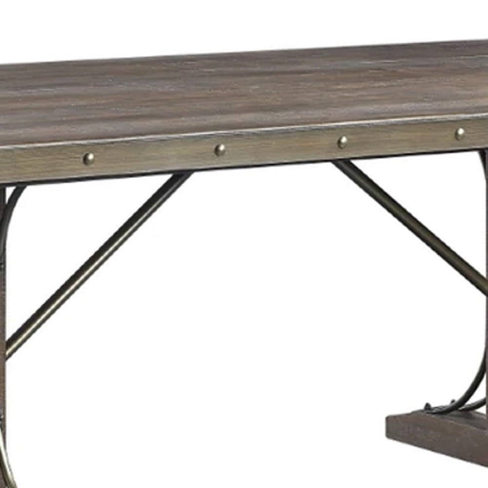 Ral 78 Inch Dining Table Nailhead Trim Double Pedestals Brown BM275676