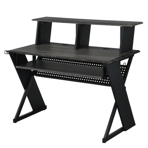 Tin Music Desk | 47" | Keyboard Tray | Shelves | Gray