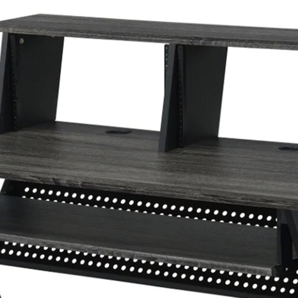 Tin Music Desk | 47" | Keyboard Tray | Shelves | Gray
