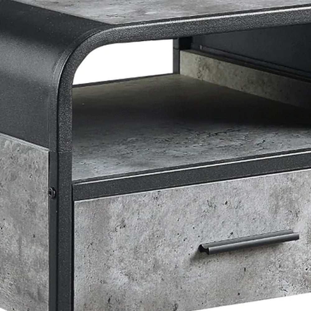 Ish 22 Inch Modern Wood End Table 1 Drawer Metal Handles Gray Black BM276255