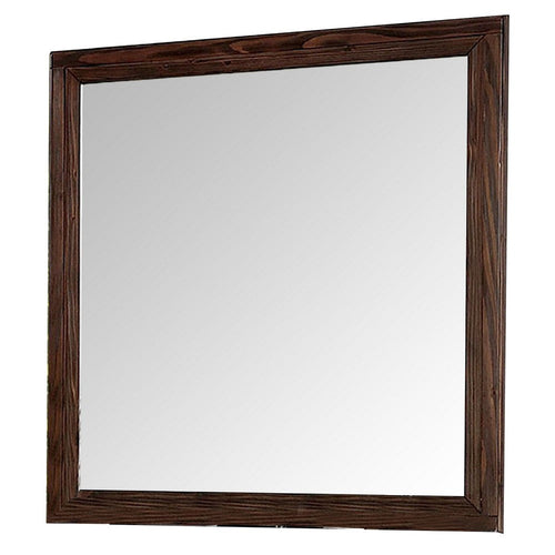36 Inch Wall Mirror, Molded Trim, Grain Details, Oak Brown