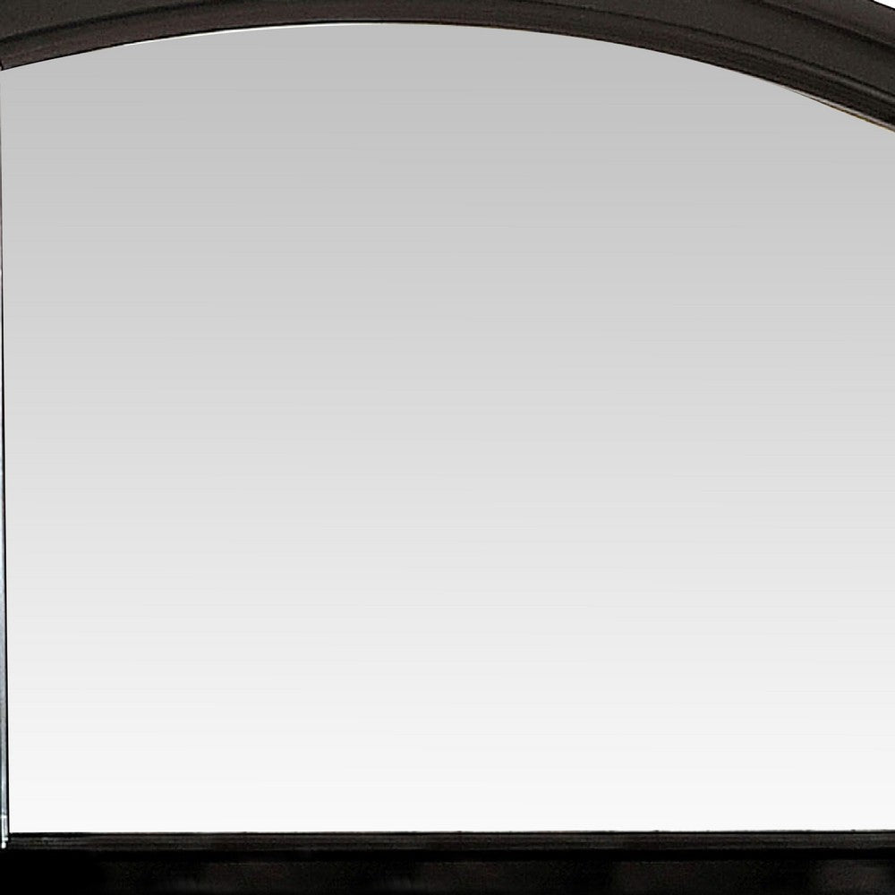 Glan 42 Inch Wall Mirror Molded Trim Wood Frame Curved Top Black BM276348