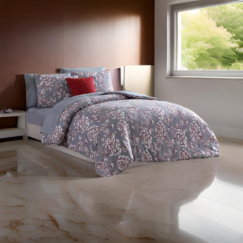 Tyler Bed Set | 8 Piece Queen | Microfiber Floral Print | Gray | Urban Port