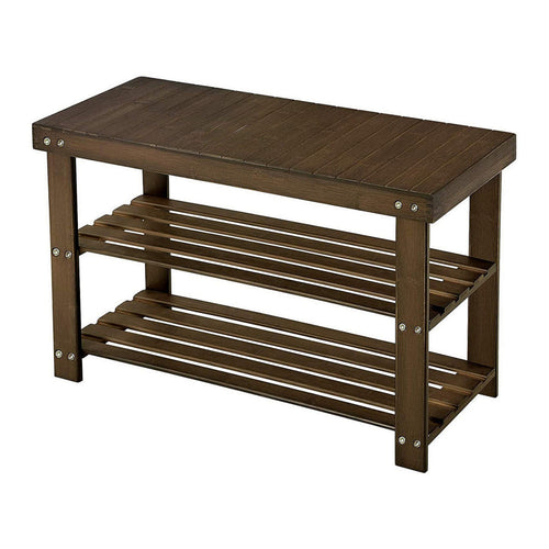 Roy Shoe Bench | 28" | 2 Tier Rack | Bamboo Frame | Walnut