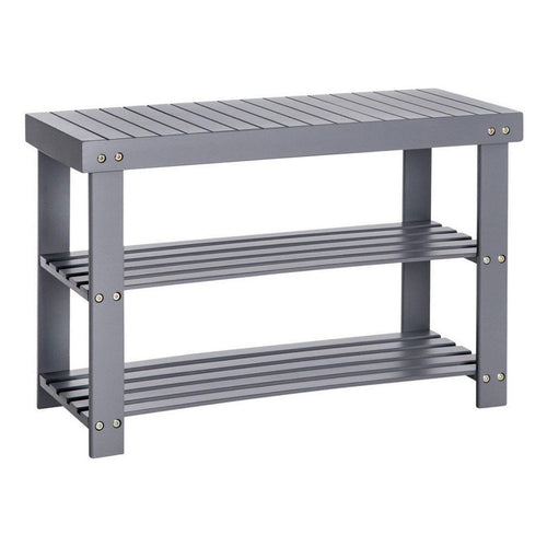 Roy Shoe Bench | 28" | 2 Tier Rack | Bamboo Frame | Gray