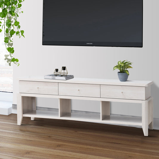 60 Inch Modern TV Media Entertainment Console, 3 Drawers, Wood, White, Oak By Casagear Home