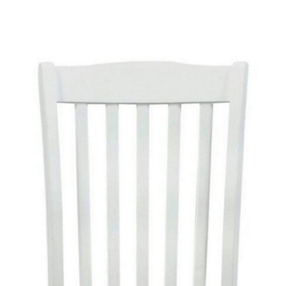 22 Inch Solid Wood Side Chair Classic Slatted Set of 2 White Brown BM280320