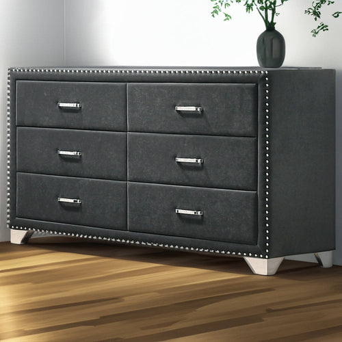 Cale Dresser | 60" | Velvet Upholstered | Nailhead Trim | Gray