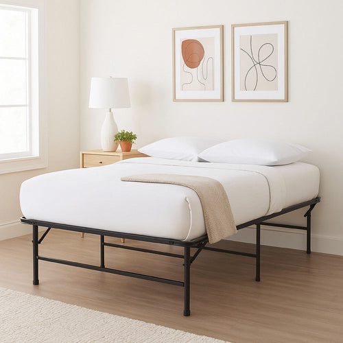 Adel King Size Low Profile Bed Foldable Metal Frame, Black