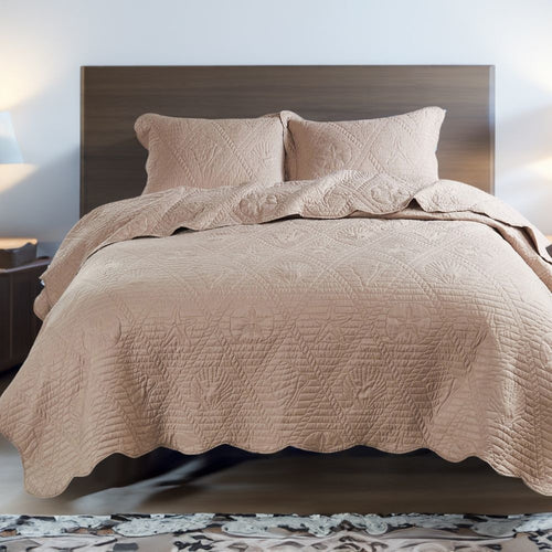 Esen Quilt Set | 3 Piece Full | Nautical Design | Taupe Brown