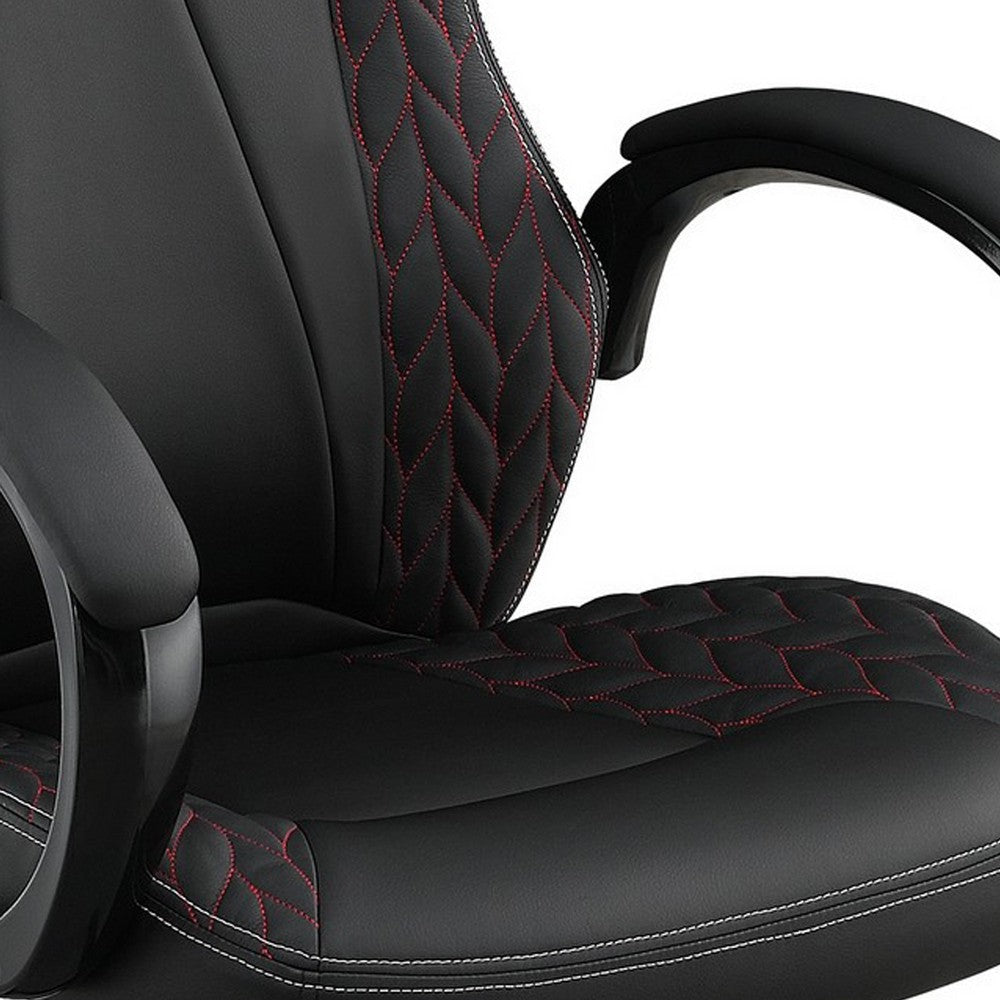 26 Inch Modern Swivel Office Chair Faux Leather Seat Rolling Base Black BM280450