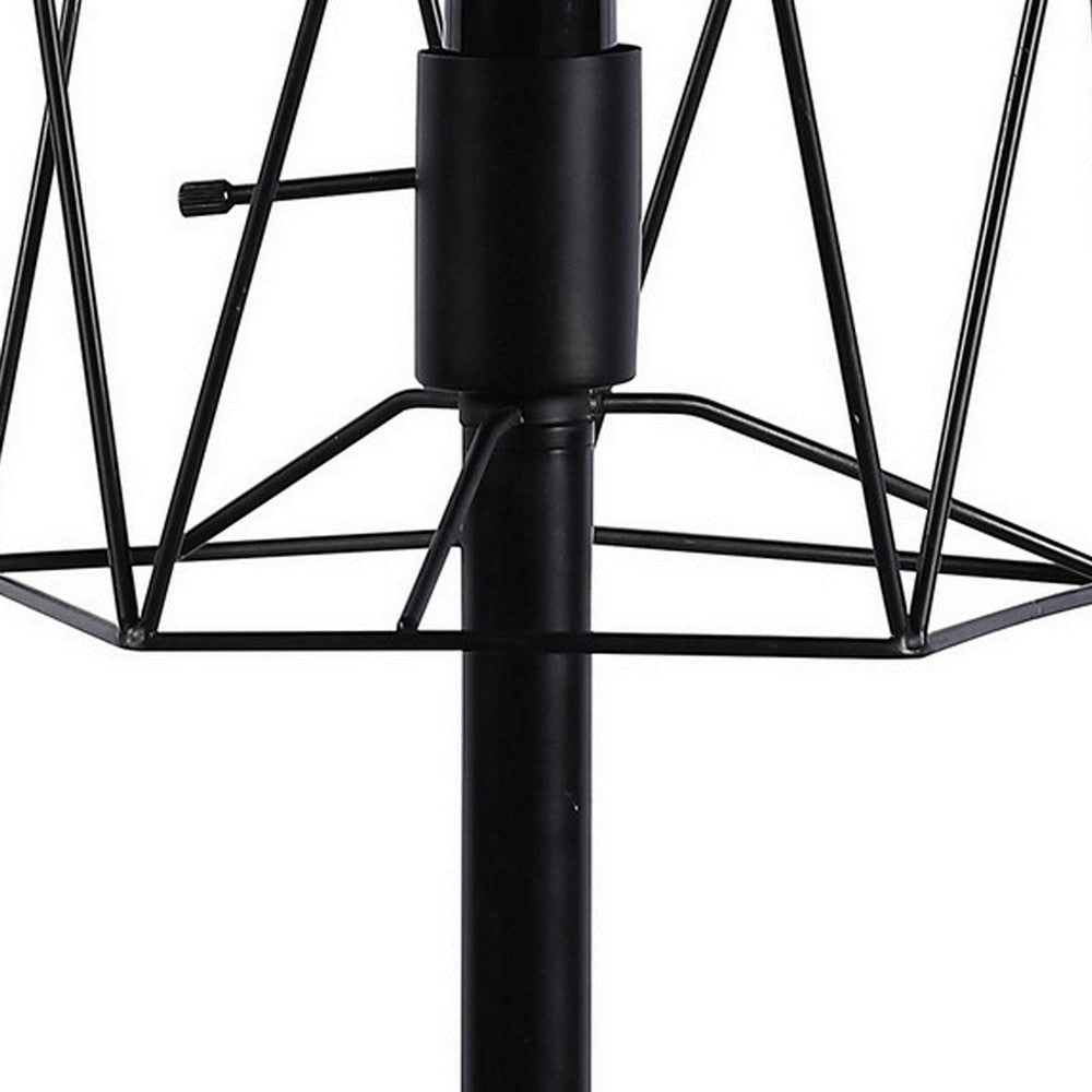 Ora 26 Inch Modern Table Lamp Square Cage Shade Round Metal Base Black BM282022