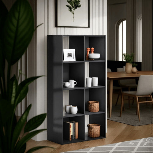 Zayla Wood Bookcase Organizer | 48" | 8 Cube Compartments | Black