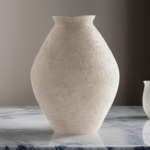 Dale Polyresin Vase | 17" | Tightly Ribbed Texture | Antique Beige