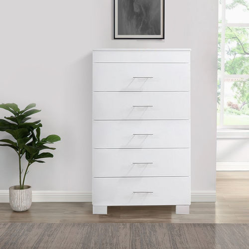 Vin Modern Tall Dresser Chest | 48" | 5 Gliding Drawers | Crisp White