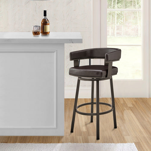 Jack Counter Height Barstool | 26" | Swivel Chair | Faux Leather | Brown