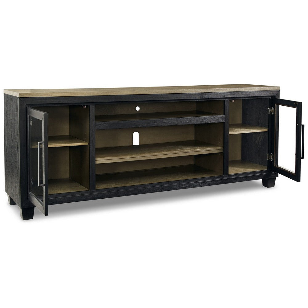 Ashley 83 Inch TV Entertainment Media Console 2 Door Wood Glass Black Brown BM283346