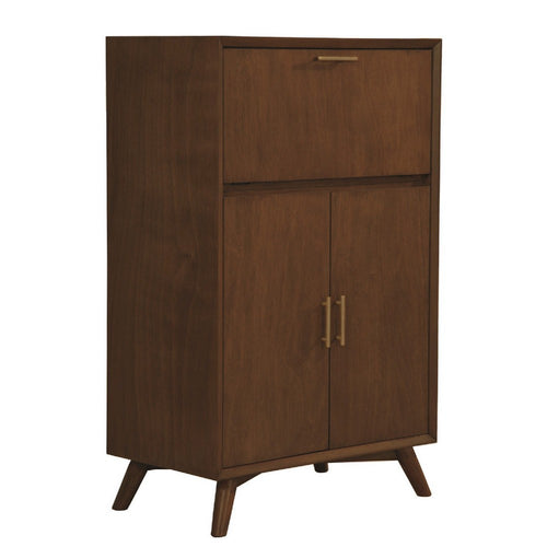 Ian 51 Inch 2 Door Bar Cabinet, 1 Drop Down Door, Wine Rack, Walnut Brown