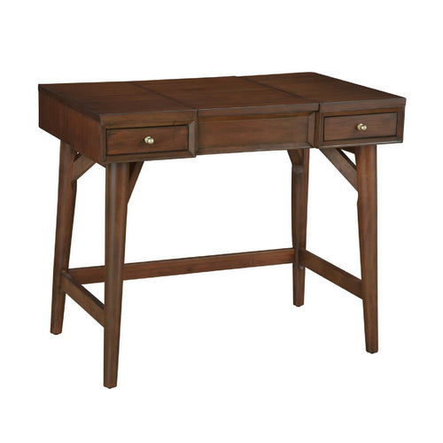 Ian 36 Inch 2 Drawer Vanity Desk, Flip Up Mirror, Mahogany, Walnut Brown