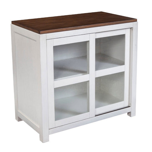 Dan 37 Inch Accent Storage Cabinet, Window Pane Sliding Door, Brown, White