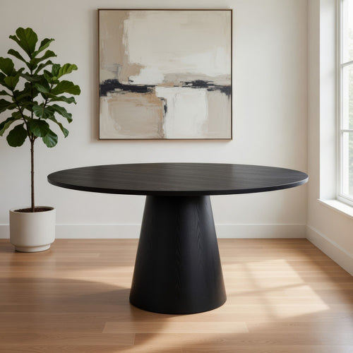 Round Dining Table | 59" | Rubberwood | Flared Frame | Dark Burnished Brown