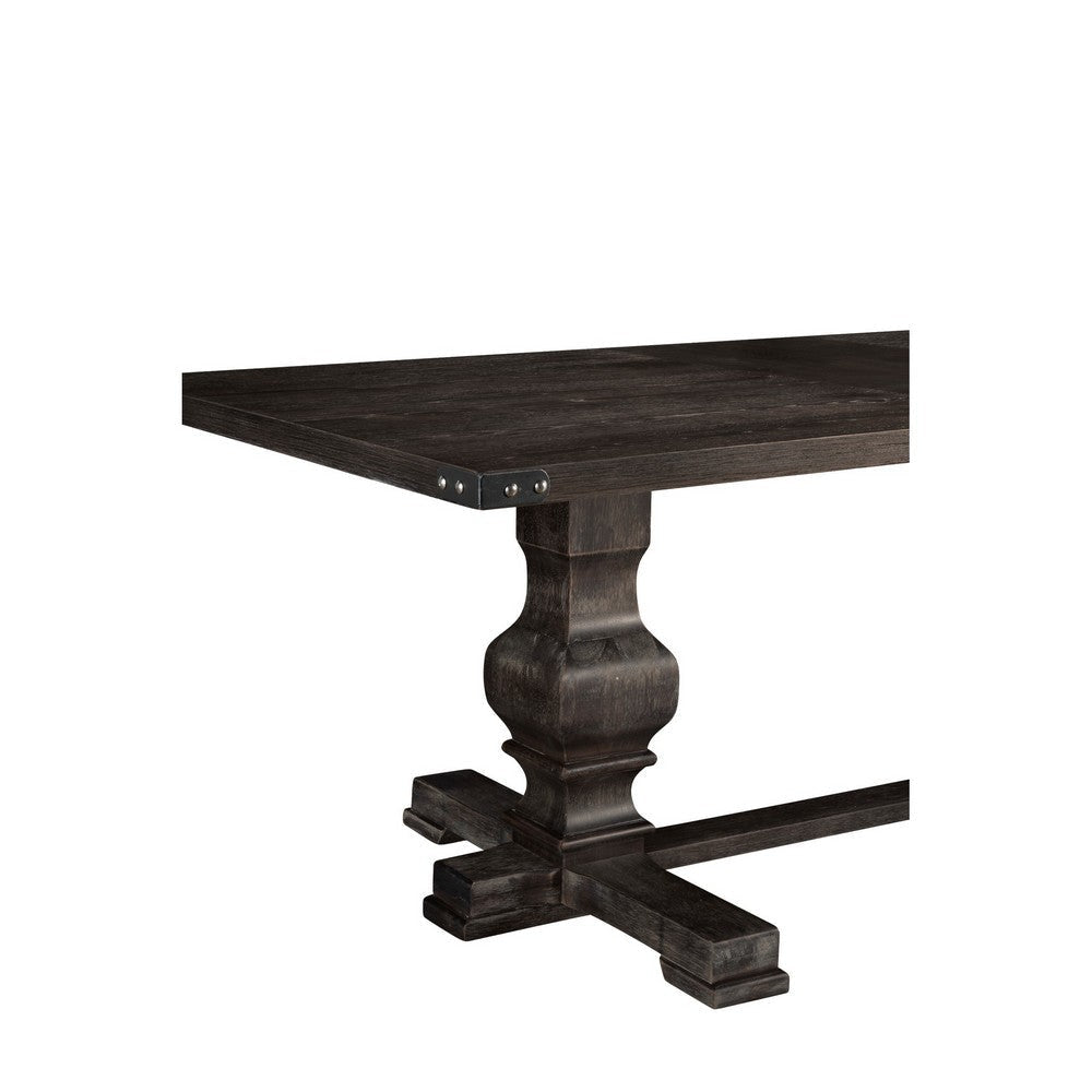 Tyler 88 Inch Classic Rectangular Dining Table Rubberwood Charcoal Gray BM283847