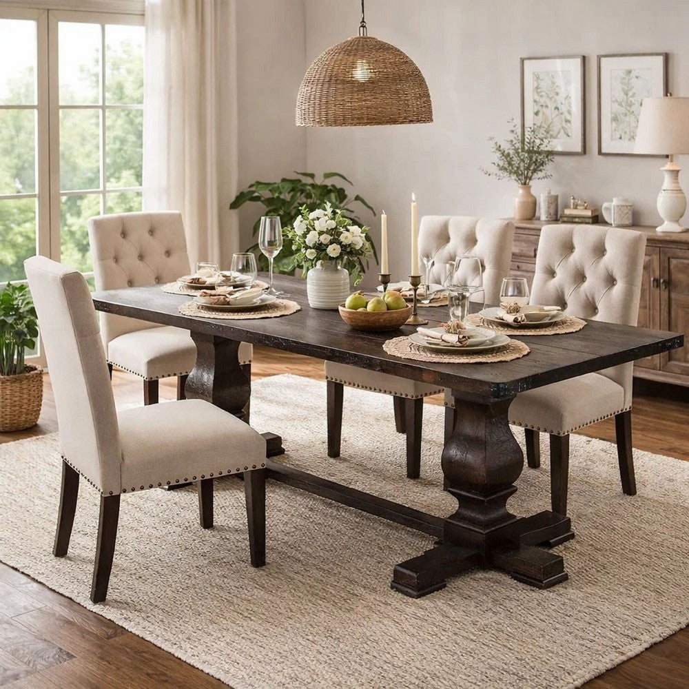 Tyler 88 Inch Classic Rectangular Dining Table, Rubberwood, Charcoal Gray