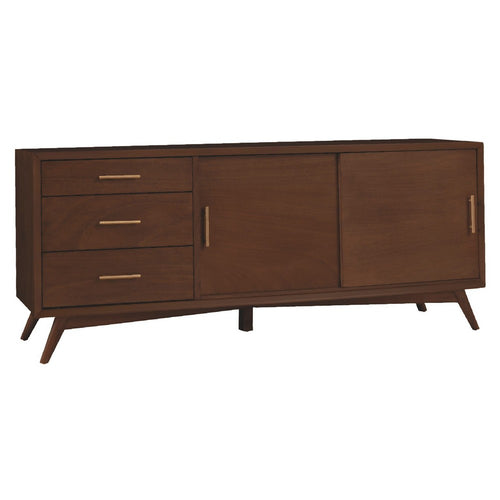 Ian 64 Inch TV Media Entertainment Center, 3 Drawers, 2 Doors, Walnut Brown