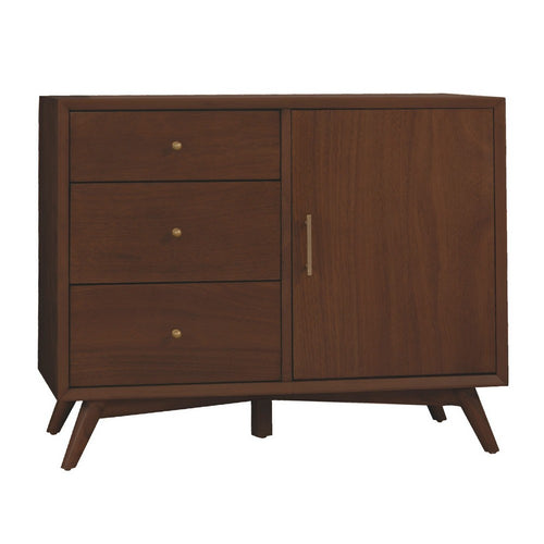 Ian 40 Inch Accent Storage Cabinet, 1 Door, 3 Drawers, Walnut Brown Wood