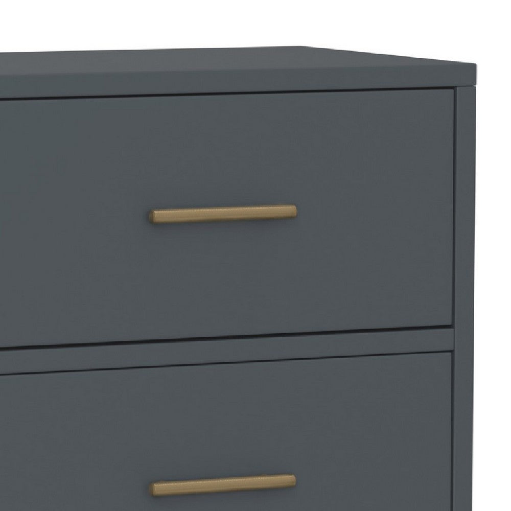 Max 26 Inch 2 Drawer Wood Nightstand, Brass Metal Frame and Handles, Gray