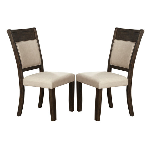 Brian 25 Inch Dining Side Chair, Fabric Upholstered, Set of 2, Brown, Beige