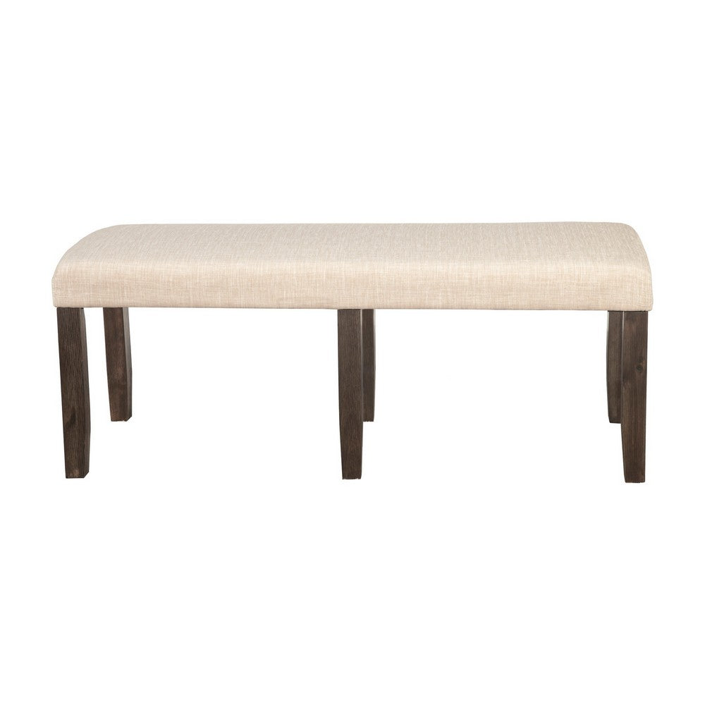 Brian 51 Inch Acacia Wood Dining Bench, Polyester Upholstery, Brown, Beige