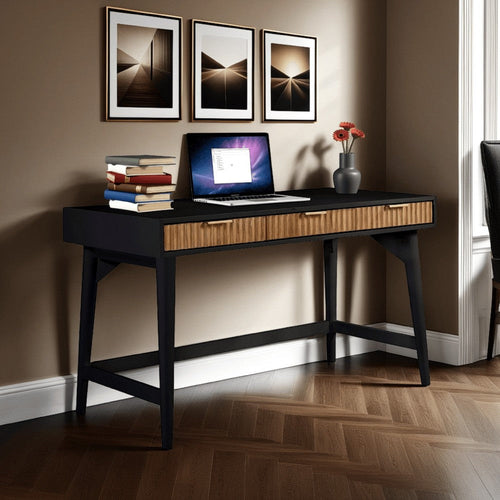 Eli Home Office Desk | 52" | 3 Drawers | Mahogany Wood | Black Brown