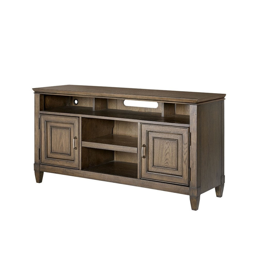 Eva 54 Inch TV Media Entertainment Center Console, Medium, 2 Door Oak Brown