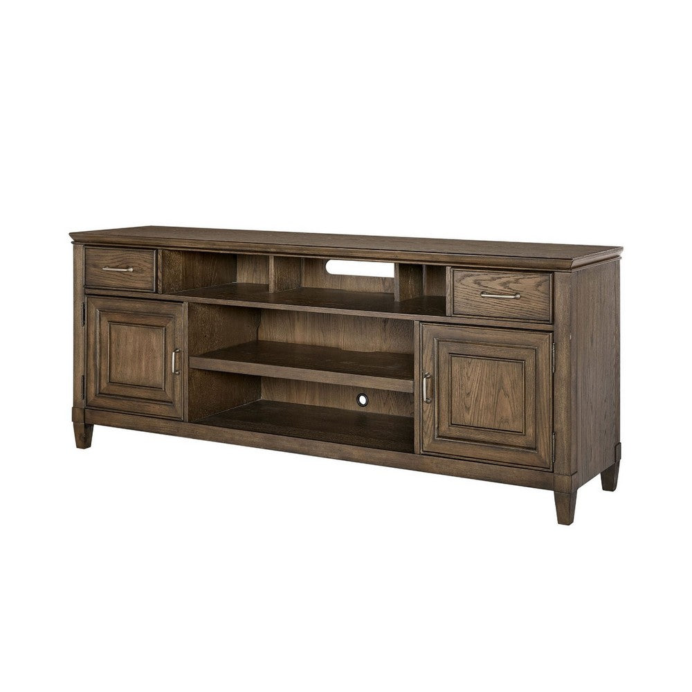 Eva 74 Inch TV Media Entertainment Center Console, Medium, 2 Door Oak Brown