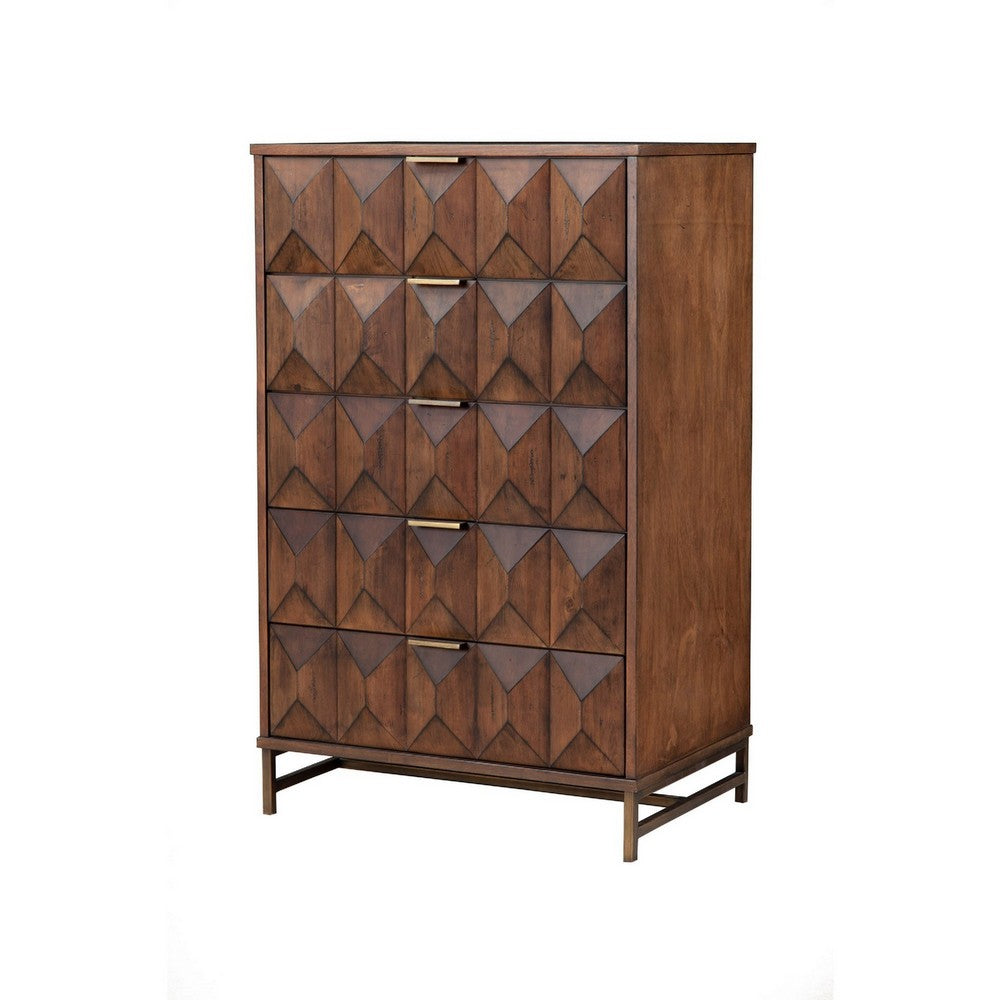 Ivy 48 Inch Tall Dresser Chest, 5 Drawers, Textured, Pine Wood, Dark Brown