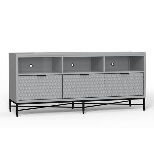 Rexi 64 Inch TV Media Entertainment Console, 3 Drawer, Light Gray, Black