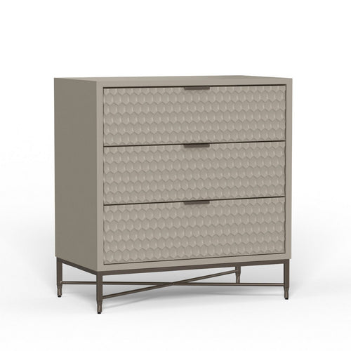 Rexi 34 Inch 3 Drawer Small Dresser Chest, Honeycomb Texture, Taupe Gray