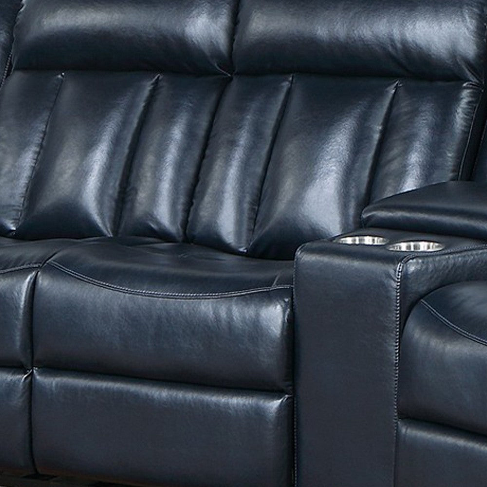 Max 5 Piece Manual Recliner Sectional Set Vegan Faux Leather Navy Blue BM284362