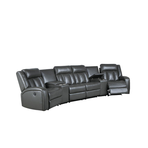 Max 5 Piece Modern Manual Recliner Sectional Set, Gray Vegan Faux Leather