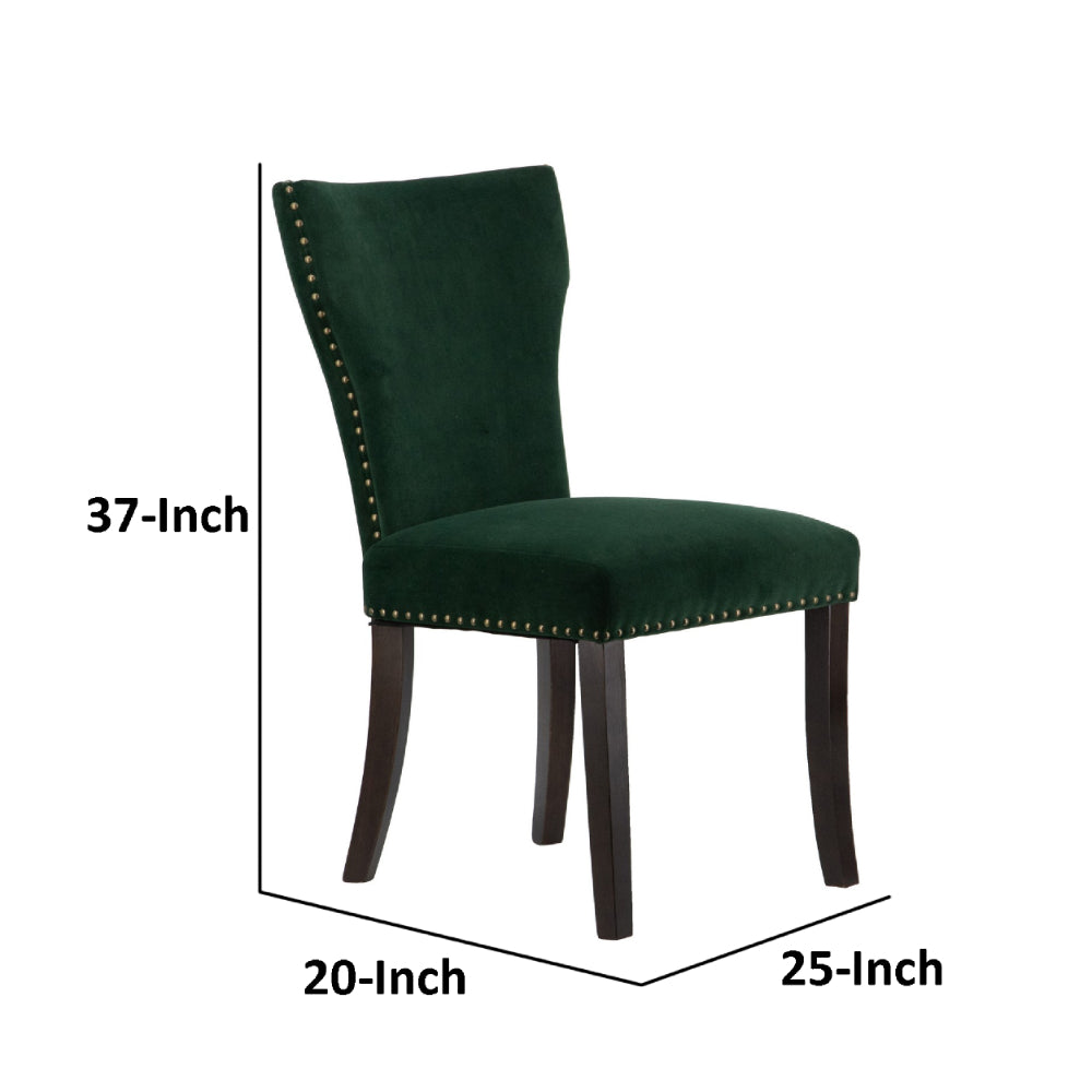 Devi 25 Inch Curved Dining Chair Green Velvet Upholstery Nailhead Trim By Casagear Home BM284715