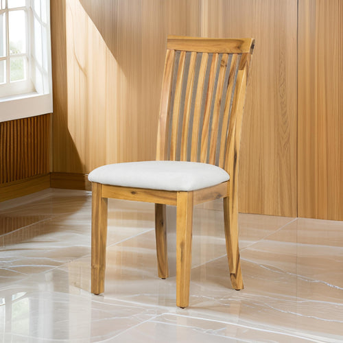 Dining Chair | 21" | Fabric Seat | Slatted Back | Set of 2 | Gray Brown