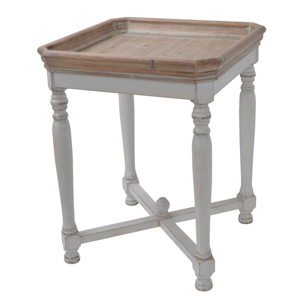 25 Inch Square End Side Table Fir Wood Natural Brown Antique White By Casagear Home BM284773