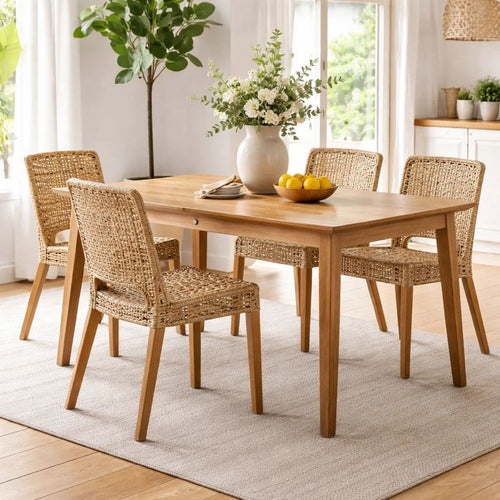 Dining Chair | 21" | Rattan Back | Wood Frame | Natural Brown