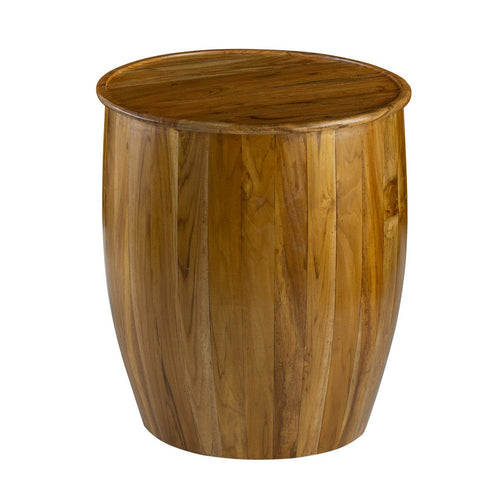 Side Table | 25" | Round | Mango Wood | Barrel Shape | Brown