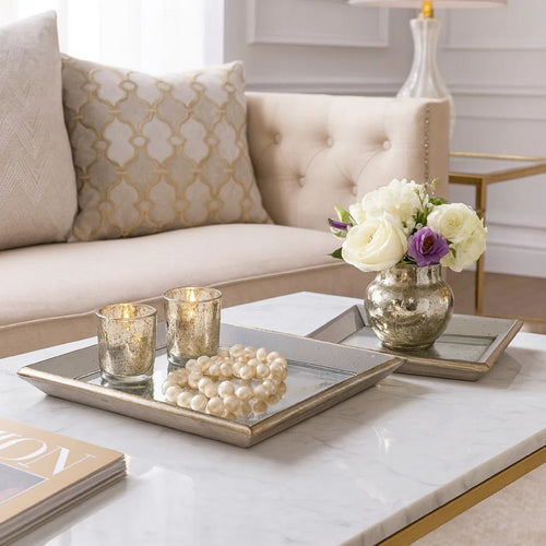 Serving Trays | Set of 2 | Square | Vintage Mirrored | Champagne