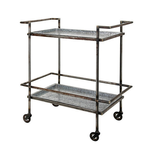 Bar Cart | 35" | 2 Tier | Industrial | Caster Wheels | Bronze