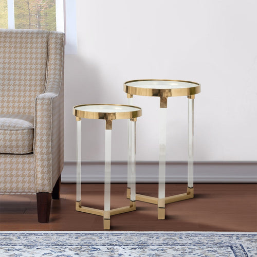 Accent Tables | 24", 21" | Acrylic Legs | Glass Top | Set of 2 | Gold